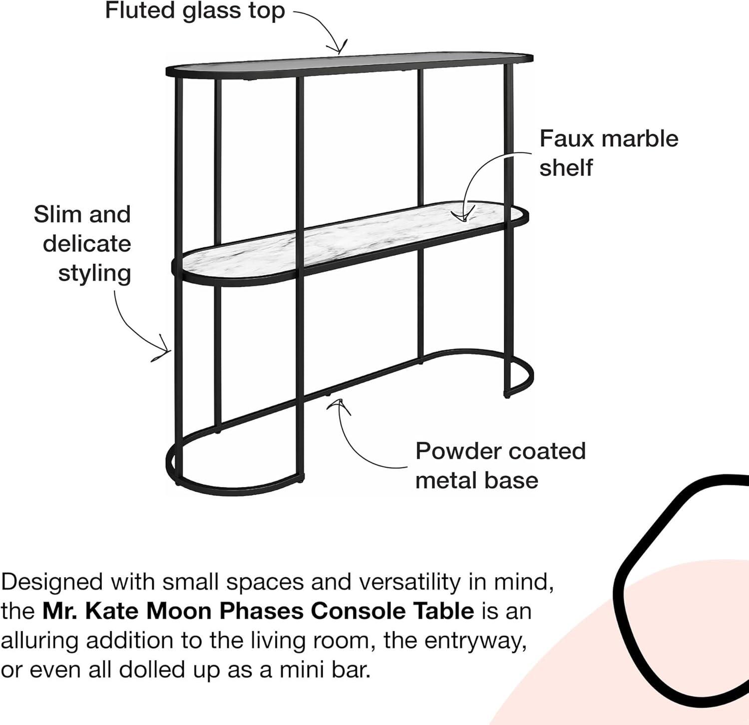 Moon Phases Console Table White Marble/Glass - Mr. Kate: Elegant Two-Tiered, Fluted Glass Top, Modern Entryway Furniture