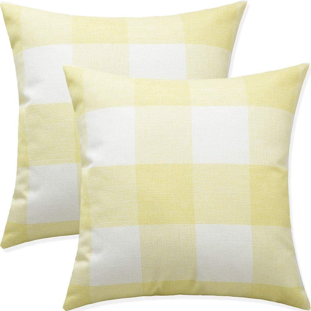 Yellow and White Buffalo Plaid Polyester 18x18 Pillow Covers Set of 2