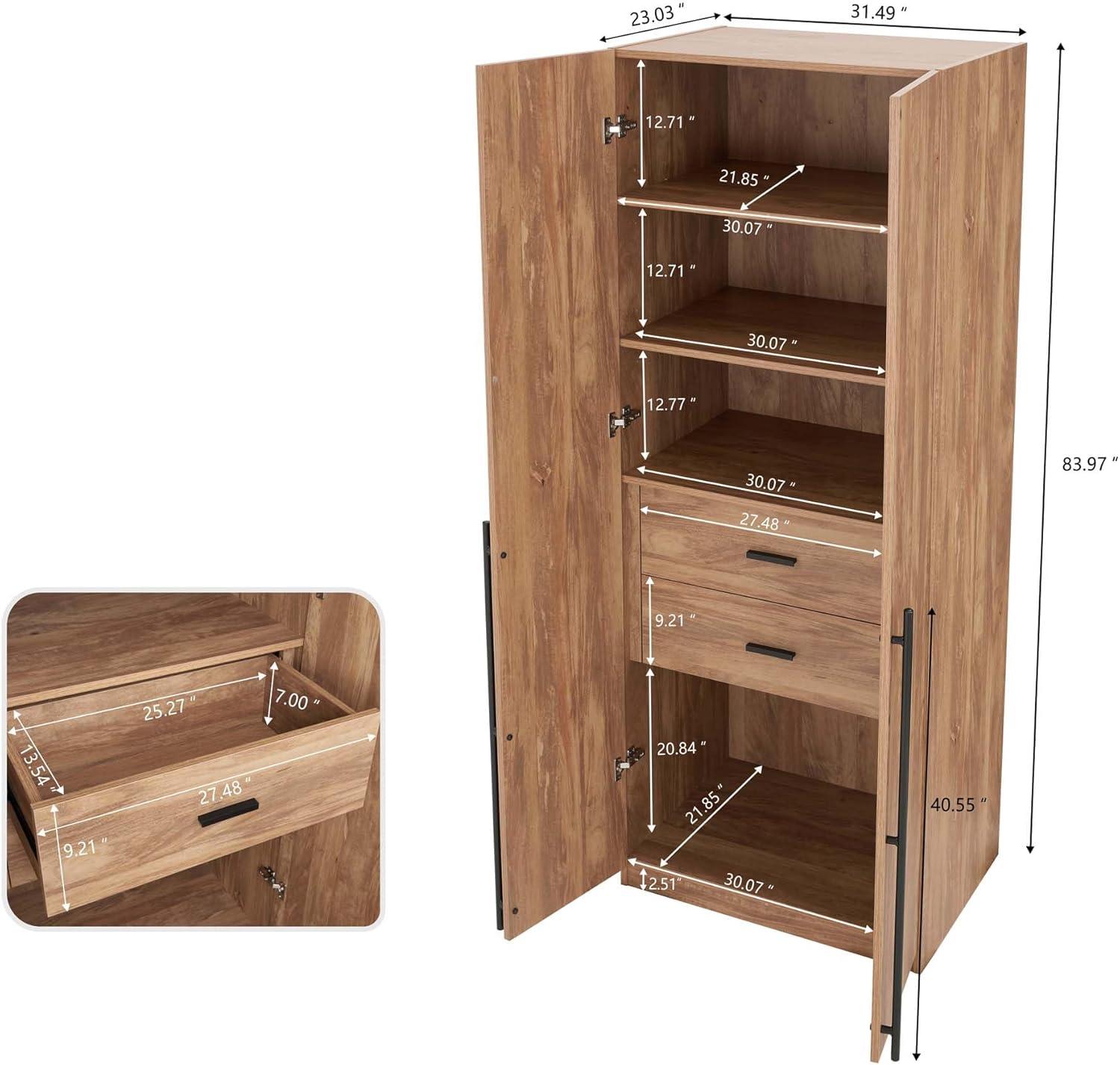Manhattan Comfort Set of 2 Lee 2 Door and 2 Drawer Wardrobe Closets Golden Brown: Modern MDF, Metal Hardware, 8 Shelves