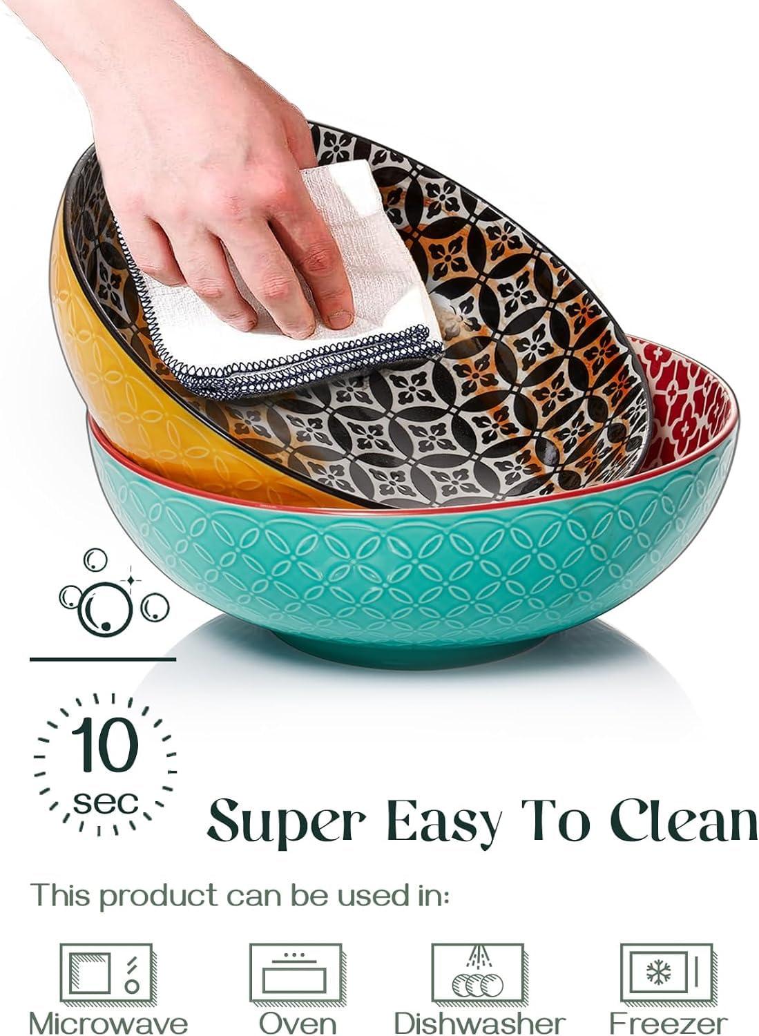 DOWAN Serving Bowls, 9.6 Inch 70 Oz Fruit Bowls Salad Bowls, Large Pasta Bowl Set of 2, Serving Dishes for Entertaining, Vibrant Color Large Bowls for Party, Ideal Housewarming Gift, Halloween Decor