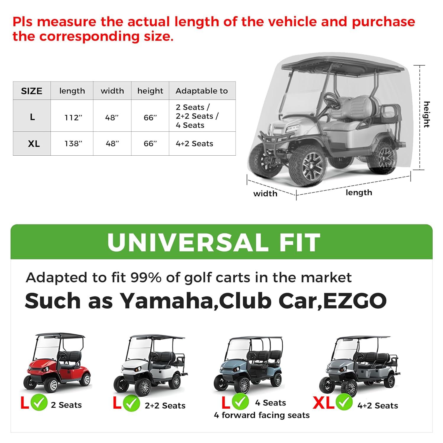 10L0L Golf Cart Cover 4 Passenger for Yamaha EZGO Club Car, 420D Waterproof Sunproof Dustproof Enclosure Cover, Black
