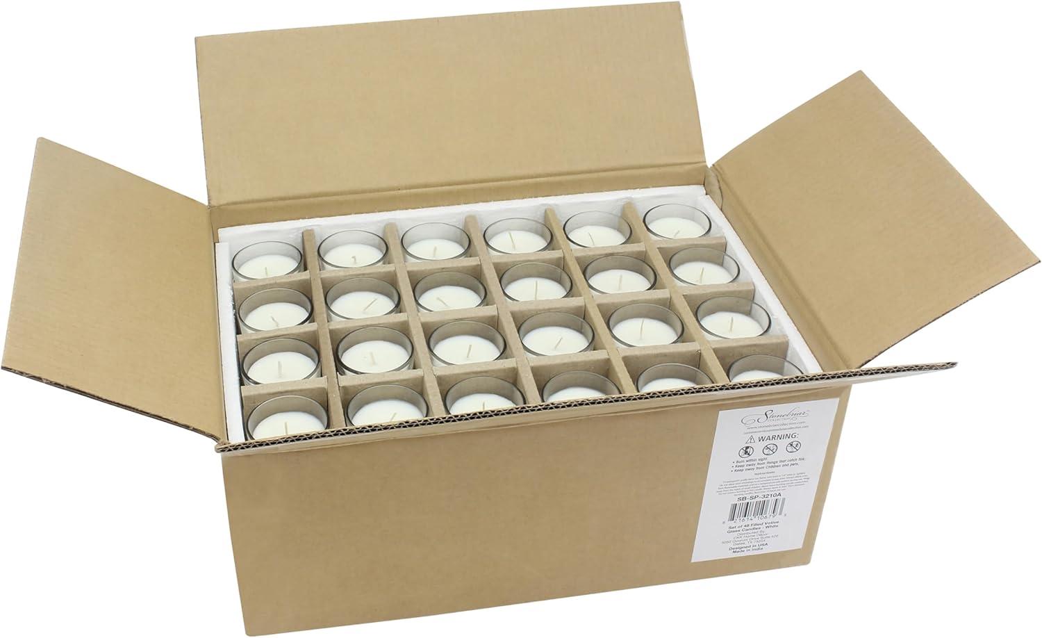 48ct Unscented Clear Glass Wax Filled Votive Candles White - Stonebriar Collection