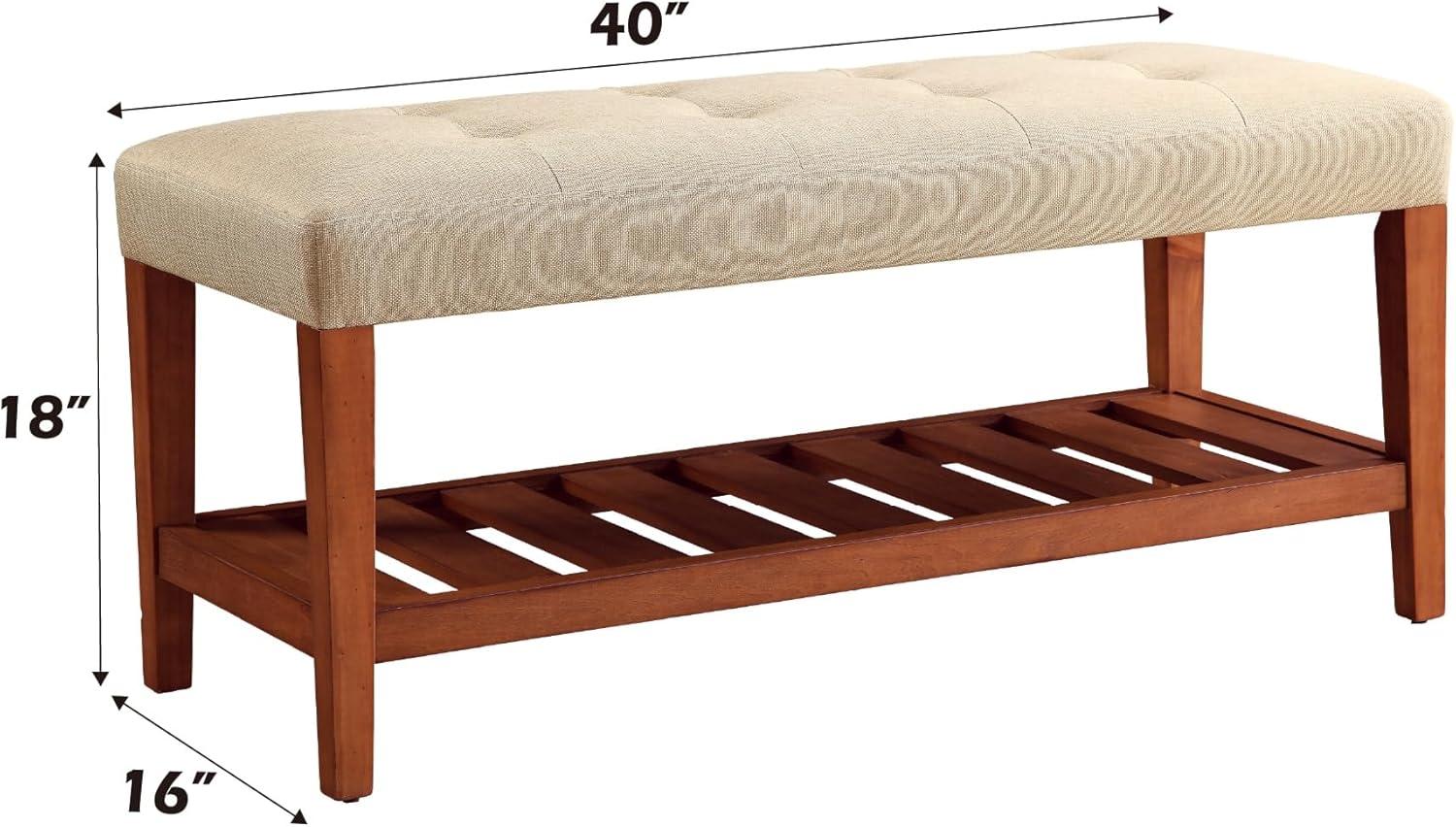 Acme Furniture Charla Ottomans and Benches Beige Fabric/Oak Finish
