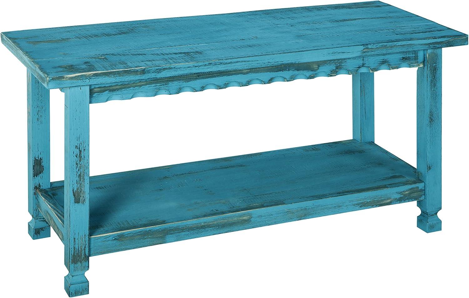 Country Cottage Entryway Wood Bench with Shelf Antique Finish - Alaterre Furniture