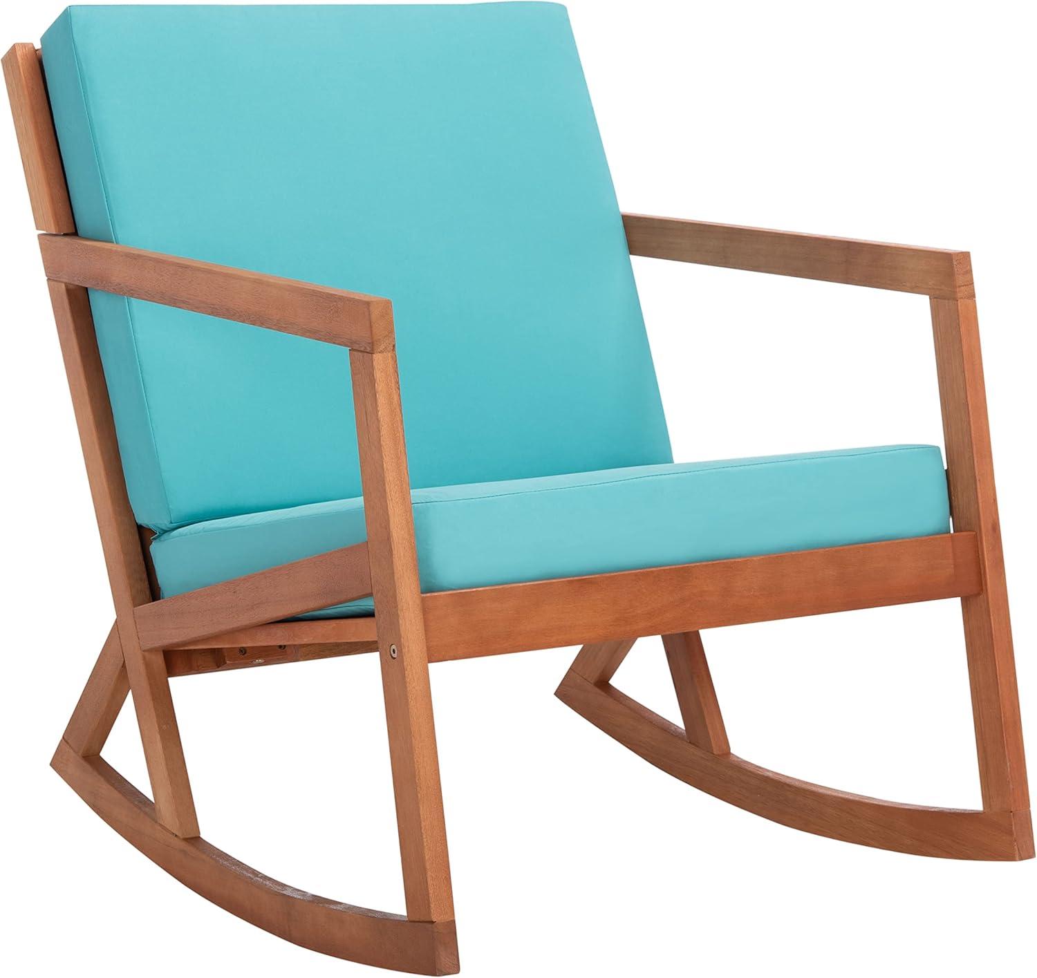 Elegant Eucalyptus Wood Outdoor Rocking Chair with Aqua Cushions