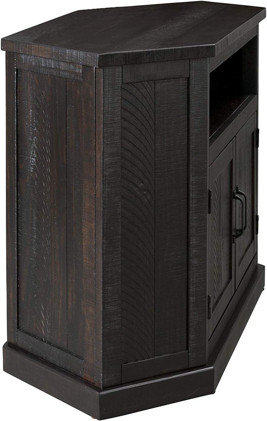 Espresso Rustic Solid Pine Corner TV Stand with Cabinet