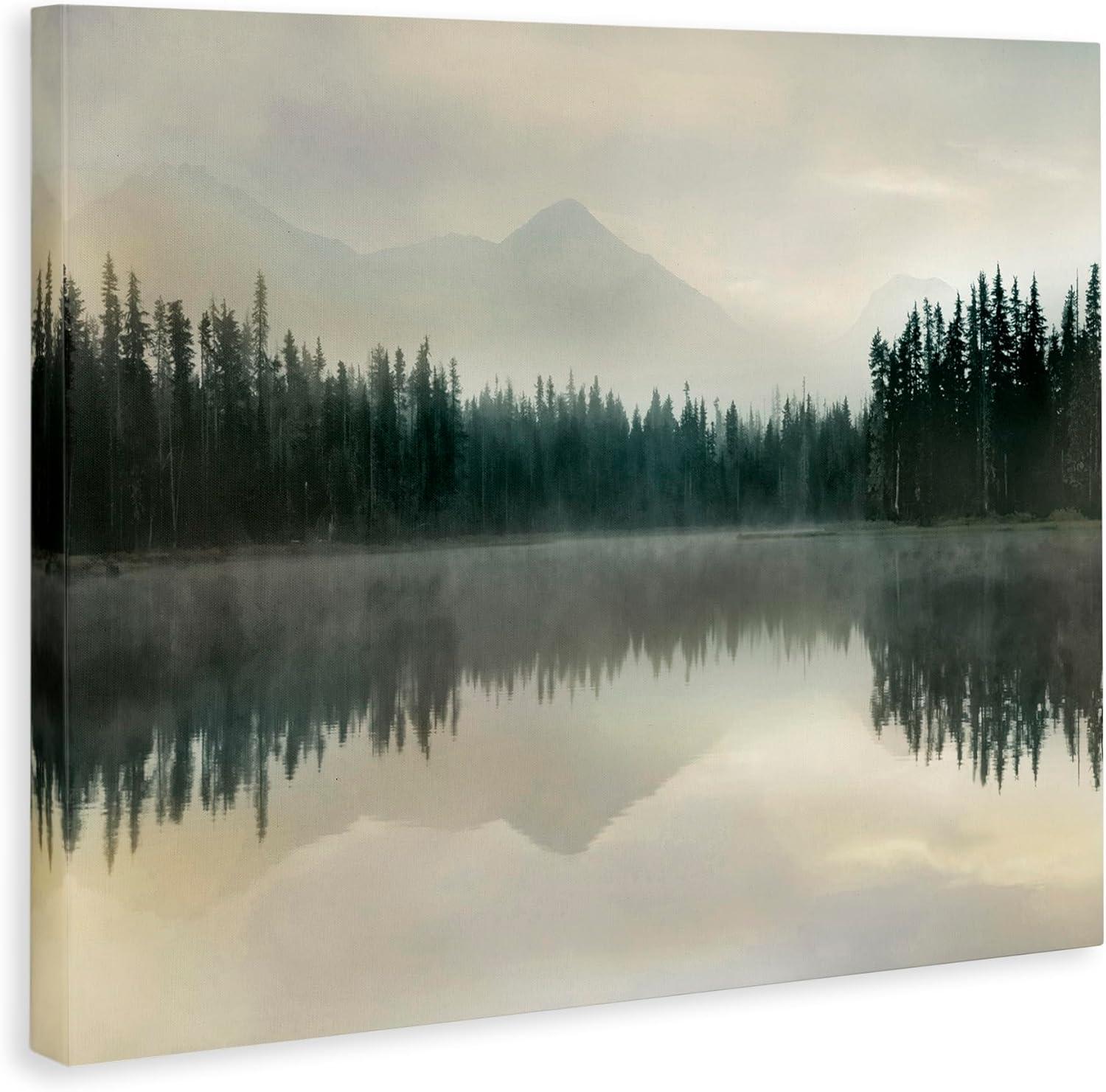Stupell Industries Foggy Lake Forest Landscape Soft Nature Water Reflection Gallery Wrapped Canvas Wall Art, 16 x 20