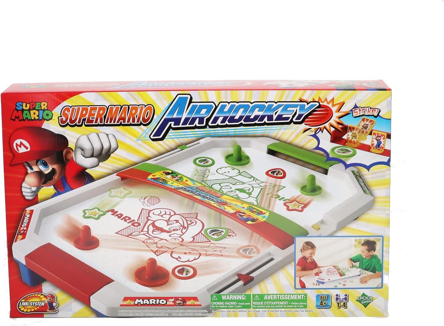 Epoch Games Super Mario Air Hockey, Tabletop Skill and Action Game with Collectible Super Mario Action Figures