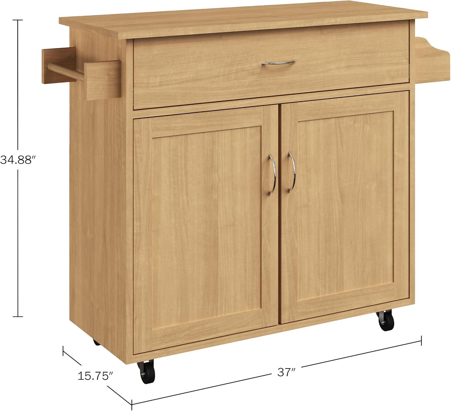 Oak Rolling Kitchen Cart with Spice Rack and Storage