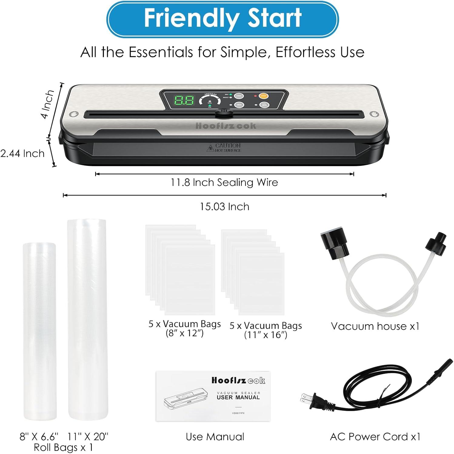 Vacuum Sealer Machine for Food, Automatic 8-In-1 Food Sealer Vacuum Sealing Saver for Liquid/Dry/Moist, Manual/External Super Strong Suction,Pulse Function,Countdown Display,Starter Kit