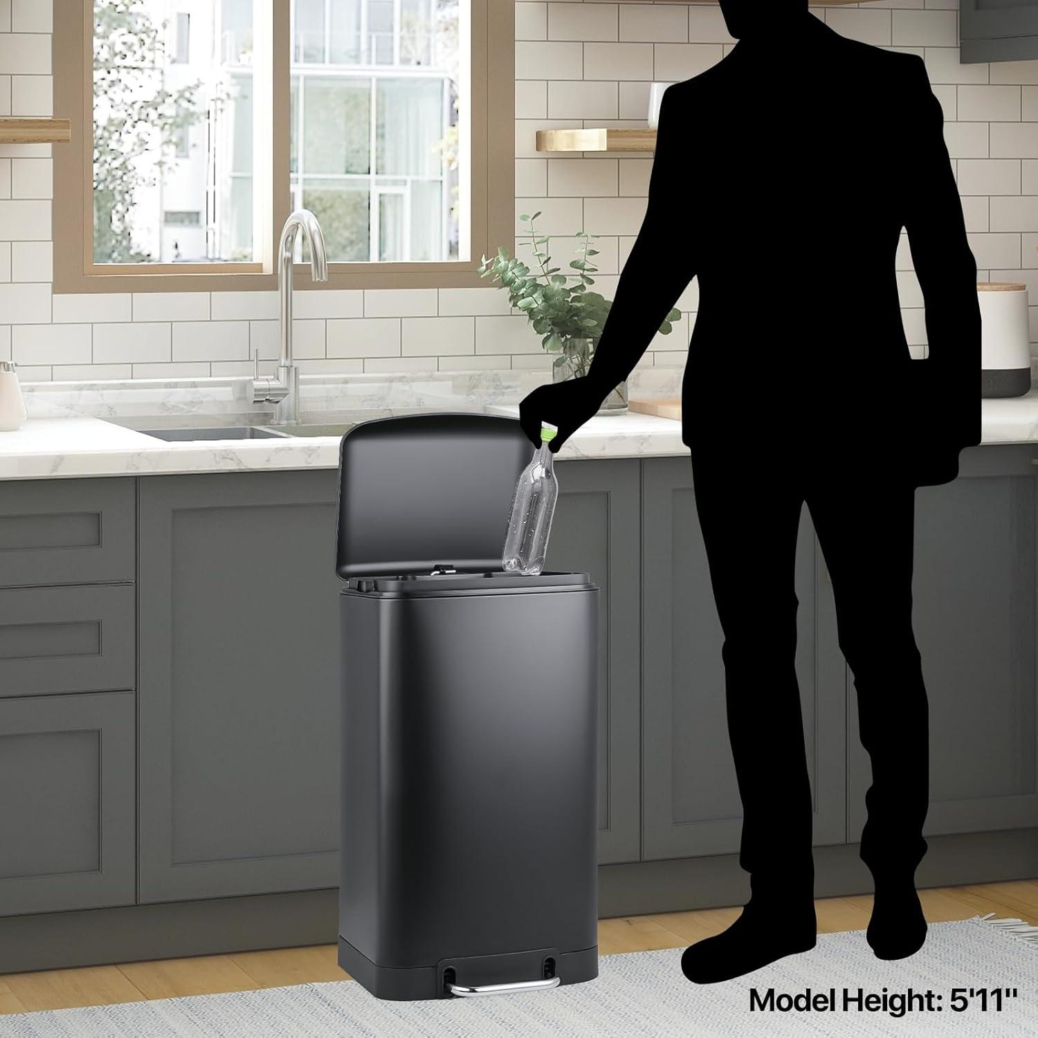 Black Stainless Steel 40L Rectangular Step Trash Can