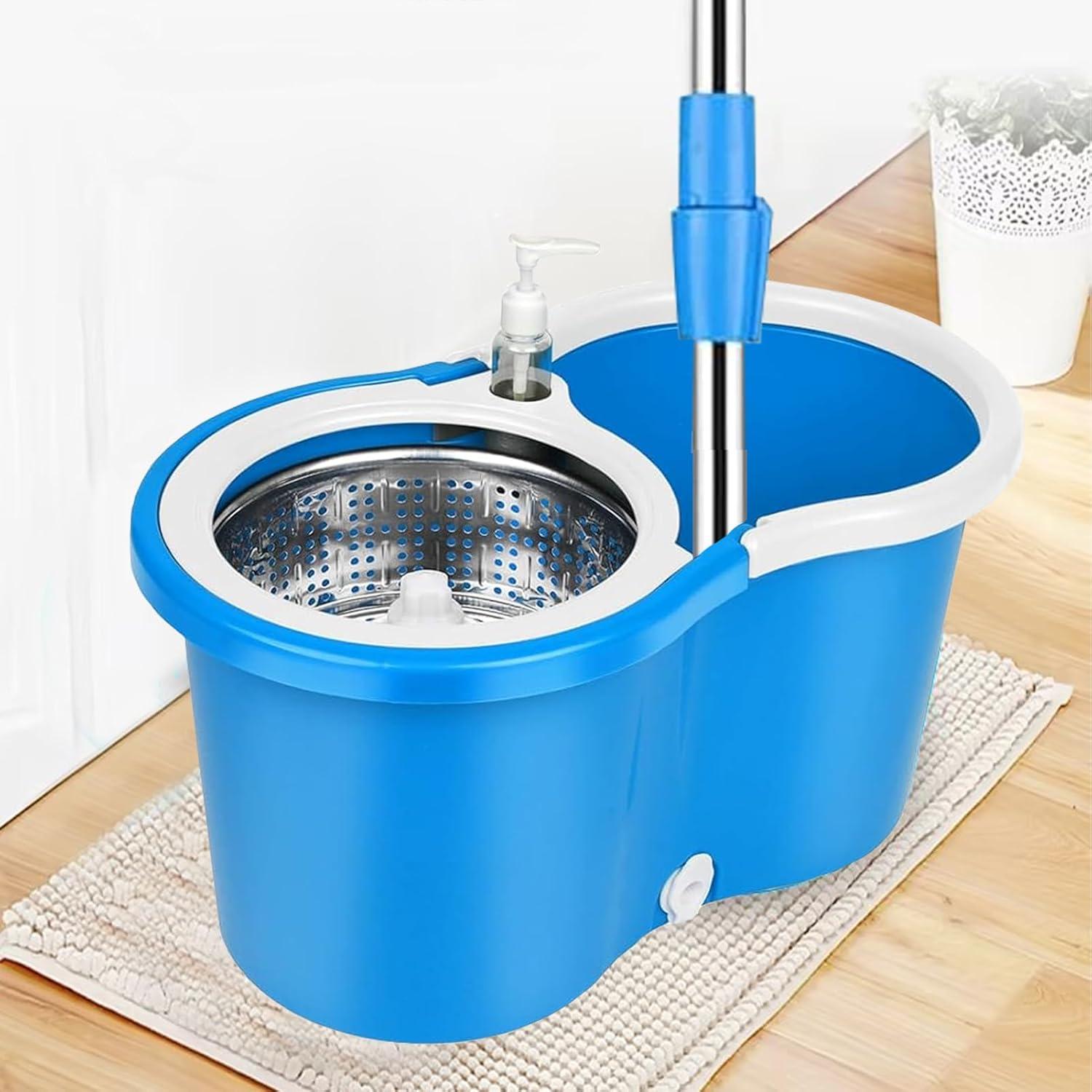 Spin Mop and Bucket with Wringer Set,360°Spin Mop & Bucket Floor Cleaning System Mop Bucket with 61" Adjustable Extended Handle 3 Microfiber Replacement Head Refills
