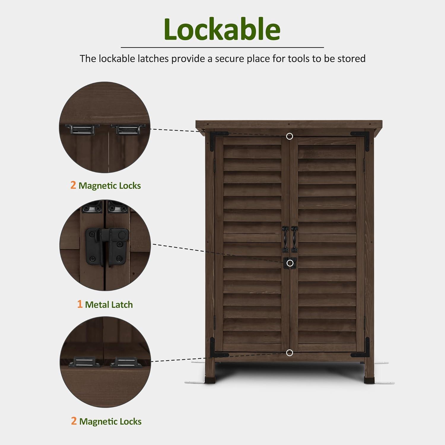 Mcombo Outdoor Wood Storage Cabinet, Small Size Garden Wooden Tool Shed with Double Doors 0985