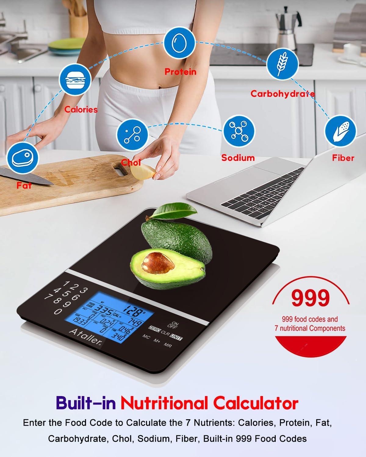 Ataller Black Digital Food Scale with Nutritional Calculator