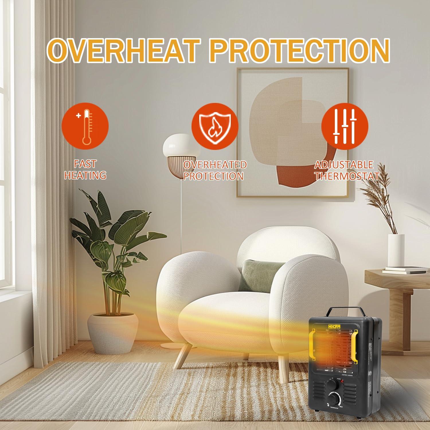 HiCFM Milkhouse Space Heater, 1300W/1500W Electric Heater with Thermostat, Safe and Quiet for Home Office Garage Workshop - UL Safety Listed