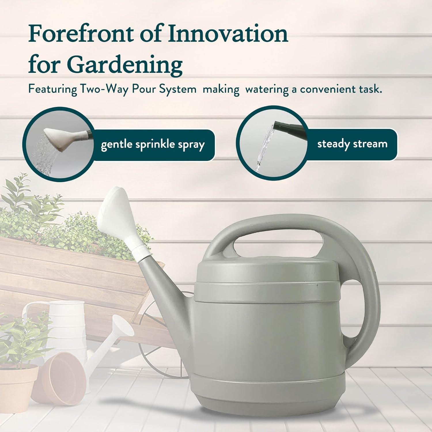 The HC Companies 2 Gallon Plant Watering Can with Large Mouth Feature and Ergonomic Design for Patio, Lawn, and Gardening Essentials, Gray
