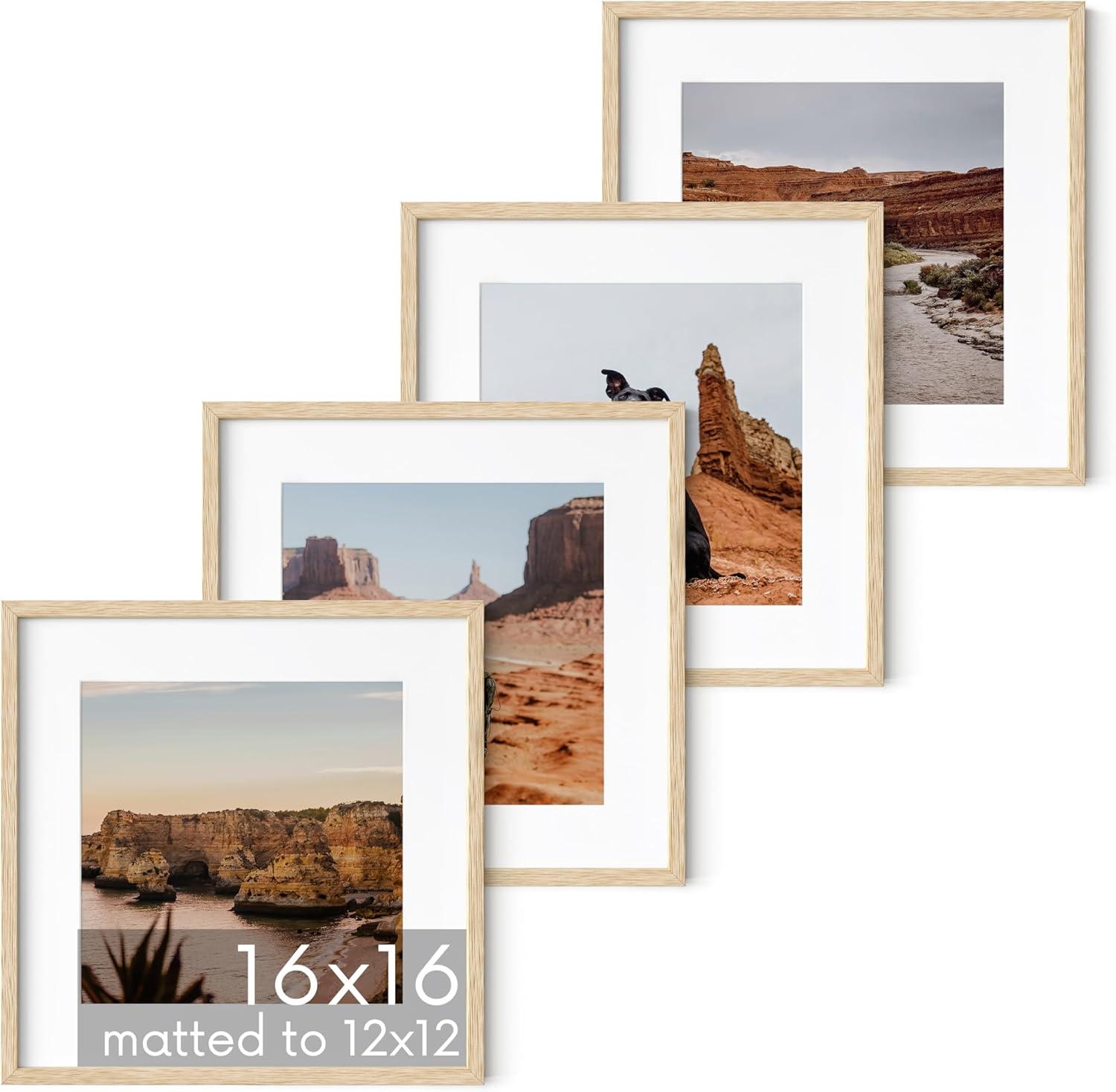 Haus and Hues Set of 4 Picture Frame with Plexiglass Cover, Natural Oak, 16x16