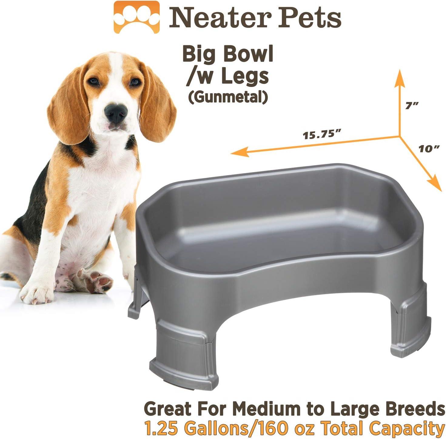 Neater Pets Big Bowl with Leg Extensions for Dogs - Raised for Feeding Comfort - Extra Large Plastic Trough Style Food or Water Bowl for Use Indoors or Outdoors, Gunmetal, 1.25 Gallon (160 Oz.)