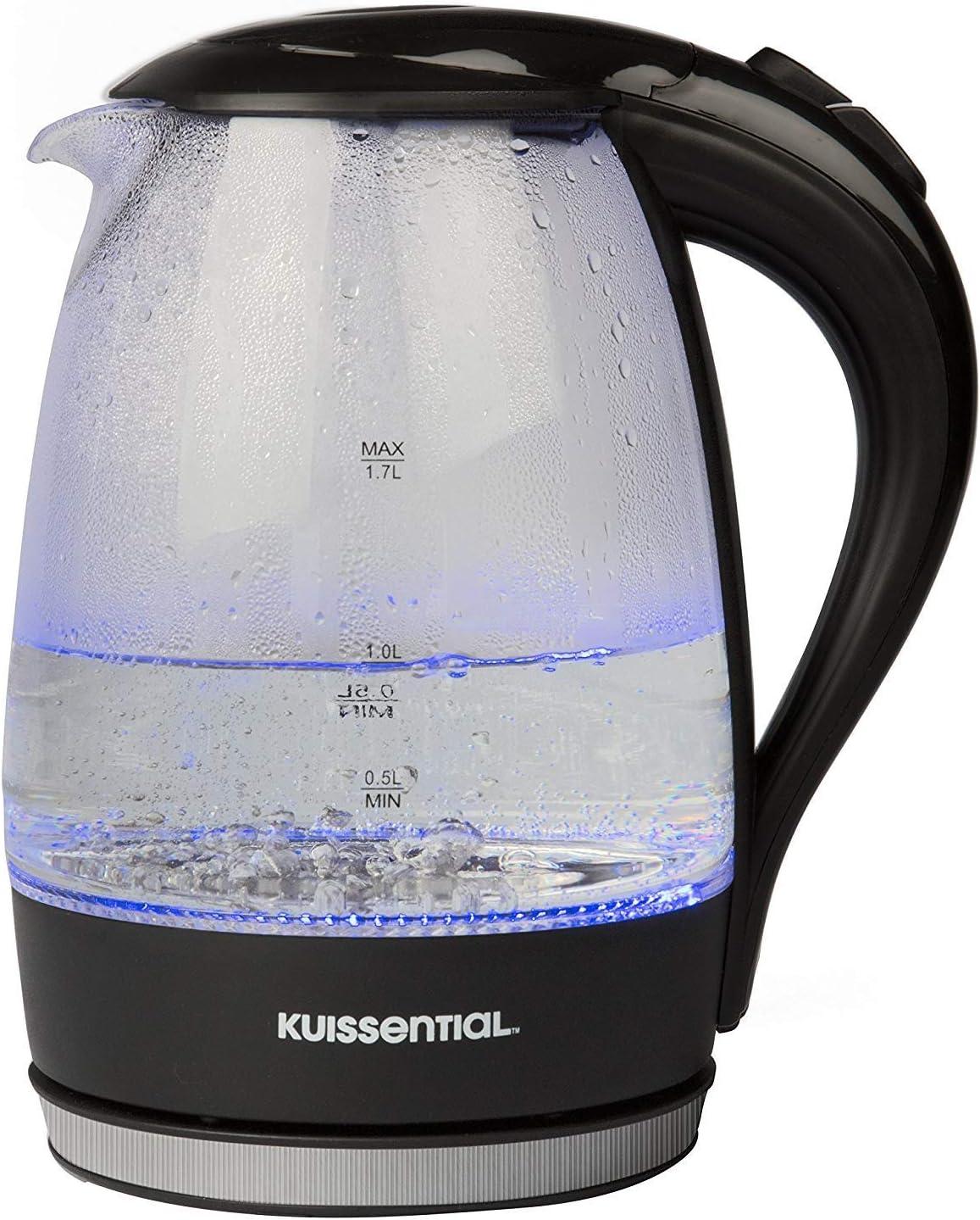 Stainless Steel Electric Water Kettle 1.7 Liter, Fast Heating with Auto Shut-Off and Boil-Dry Protection, Cordless, LED Light Indicator, Black