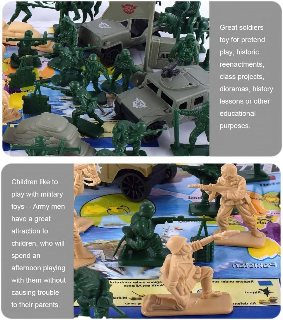 96 Pcs WWII Soldiers - Various Pose Army Men Action Figures with Military Map, Two Colors Soldiers for Kids