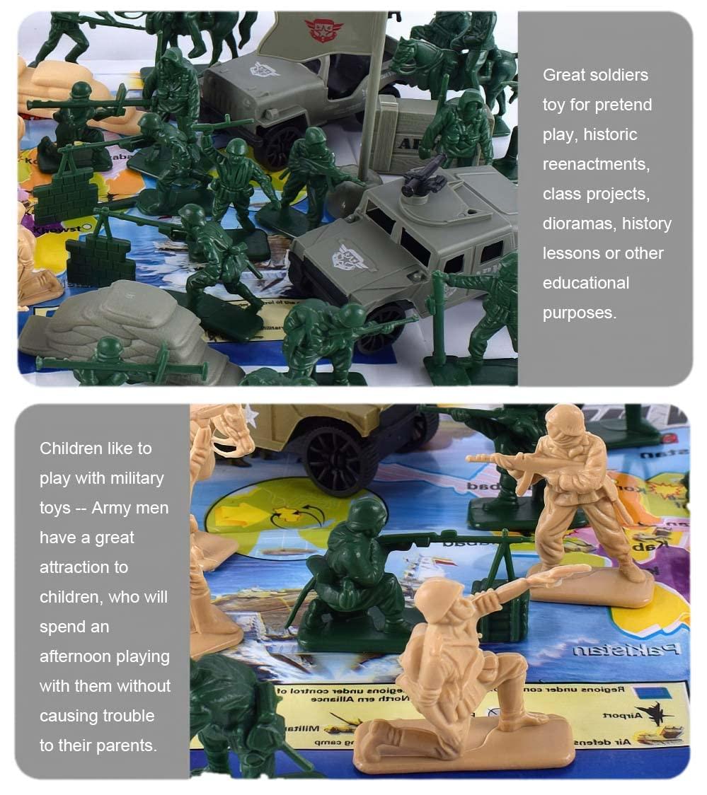 96 Pcs WWII Soldiers - Various Pose Army Men Action Figures with Military Map, Two Colors Soldiers for Kids