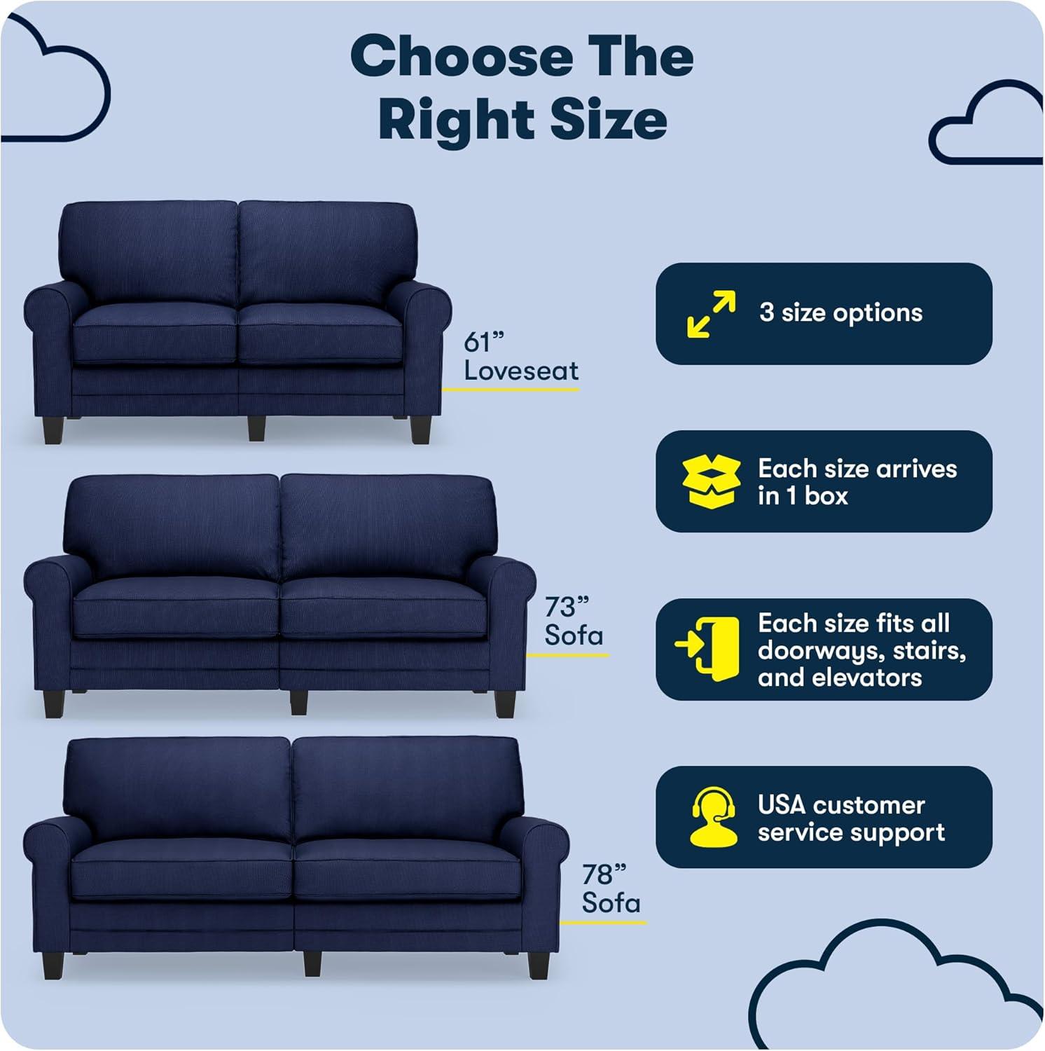 Serta 78" Copenhagen Sofa Navy Blue: Upholstered Polyester, Wood Frame, Removable Cushions, Seats 2