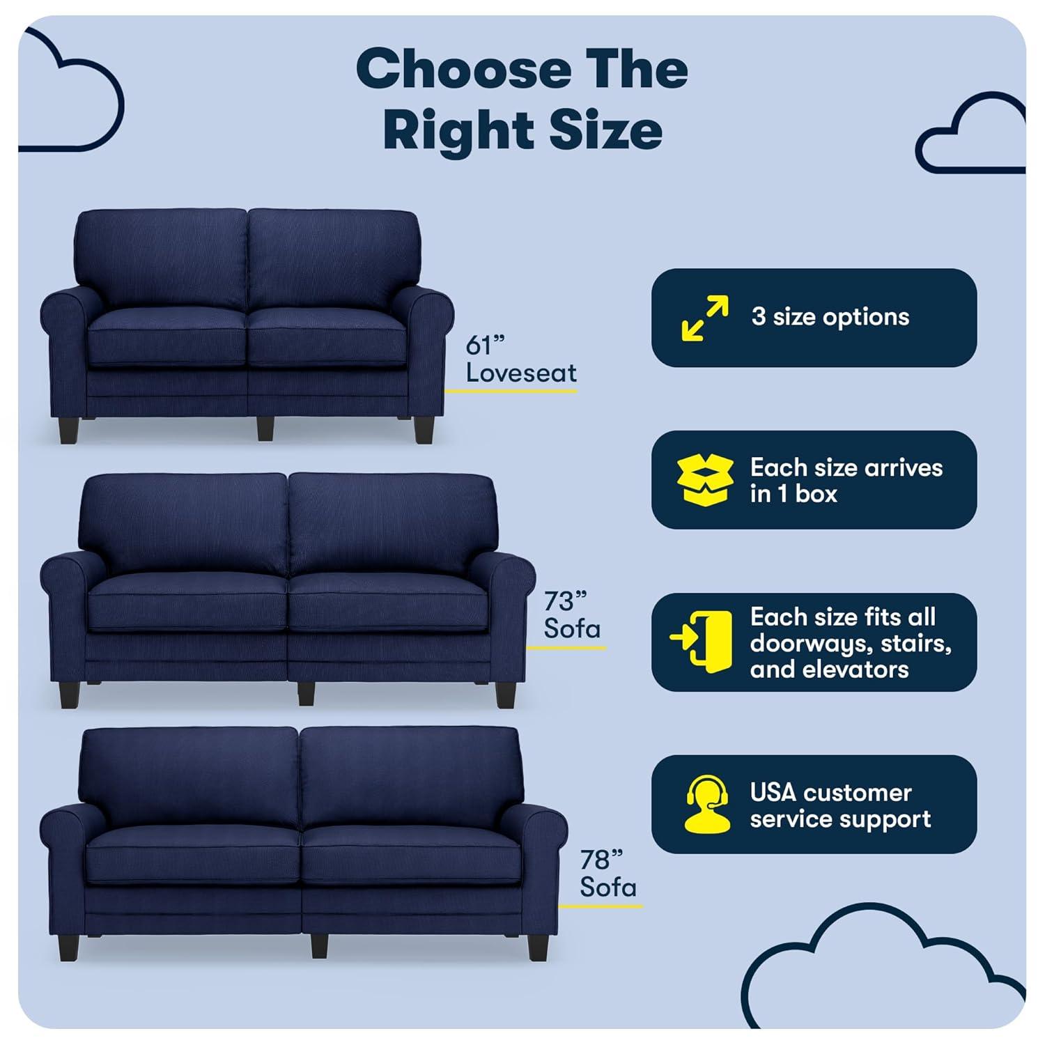 Serta 78" Copenhagen Sofa Navy Blue: Upholstered Polyester, Wood Frame, Removable Cushions, Seats 2
