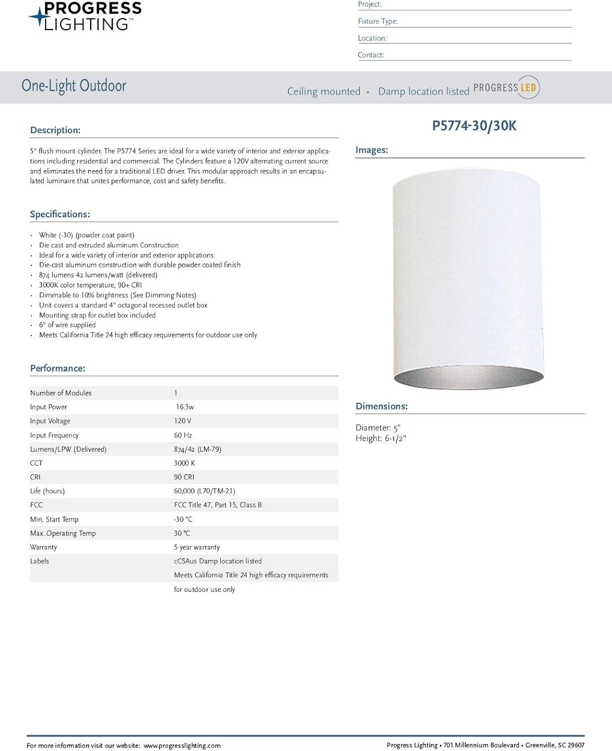 Progress Lighting, Cylinder, 1-Light, Flush Mount, Antique Bronze, Aluminum, LED, Wet Rated, P5774 Series