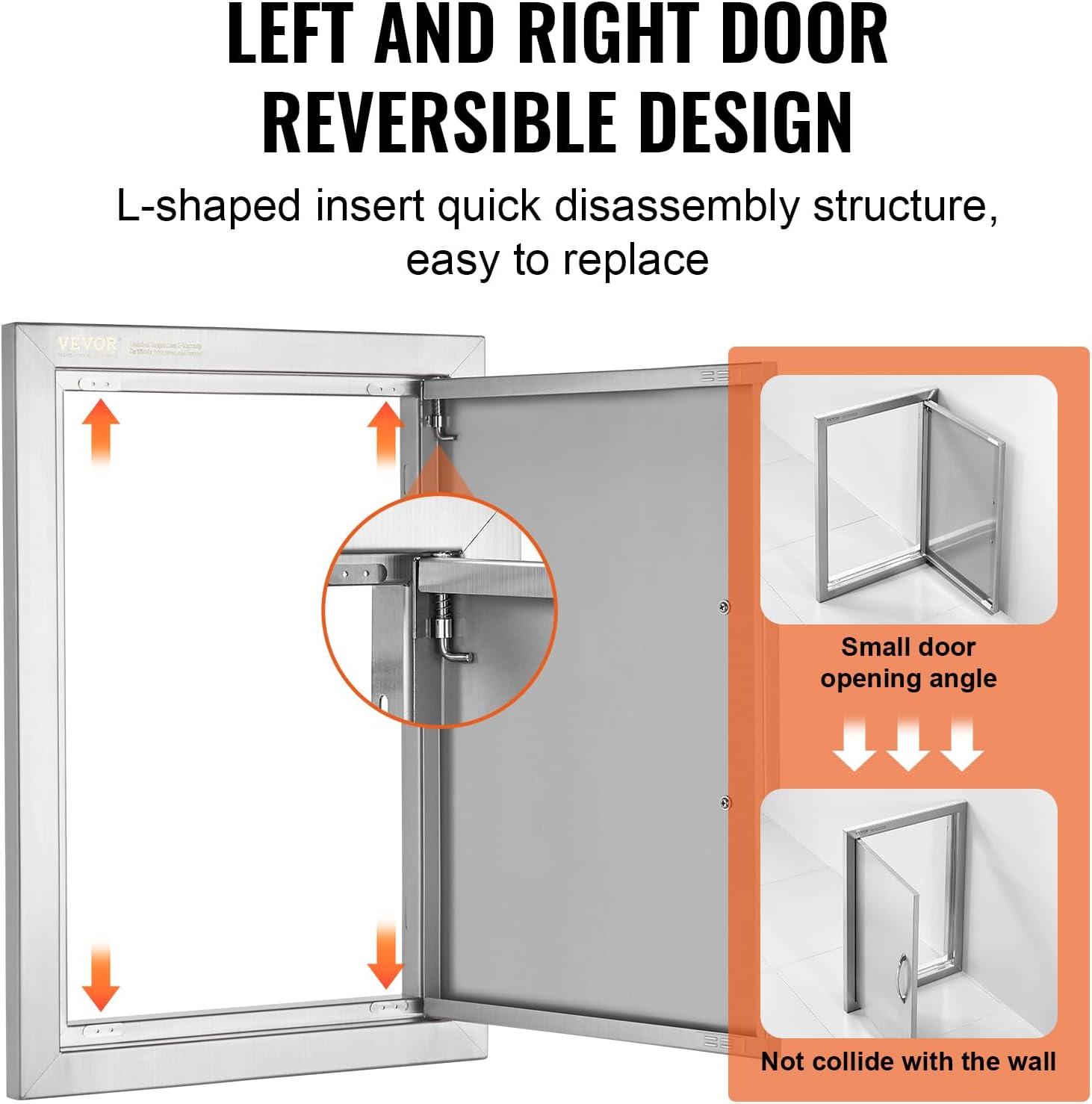 24 in. W x 17 in. H Single Outdoor Kitchen Door BBQ Access Door Stainless Steel Flush Mount Door Wall Vertical Door
