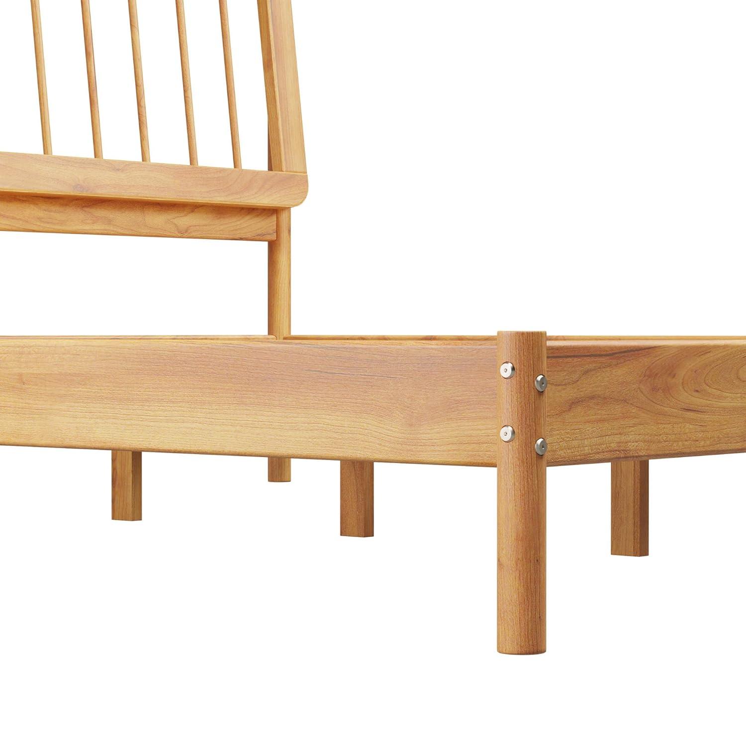 George Oliver Mid-Century Modern Solid Wood King Spindle Bed – Natural Pine