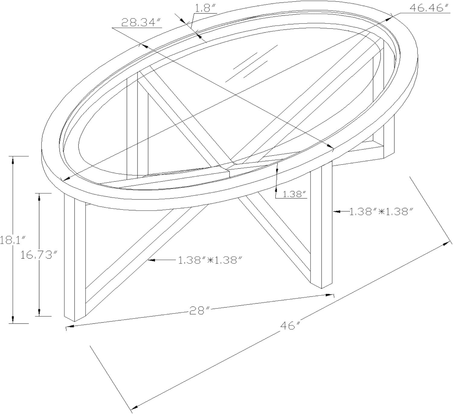 Black Oval Tempered Glass Coffee Table with Solid Wood Base