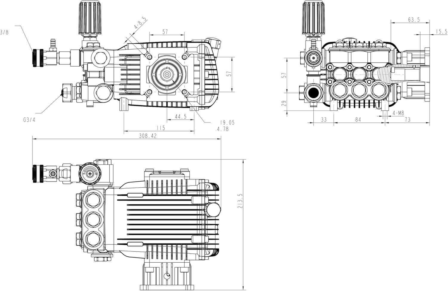 Canpump CF 3030 G Pressure Washer Pump | 3000 PSI, 3.1 GPM, 3/4 Inch Shaft, Horizontal, Triplex | Fully Serviceable with External Unloader Valve | Commercial Grade Replacement Power Washer Pump