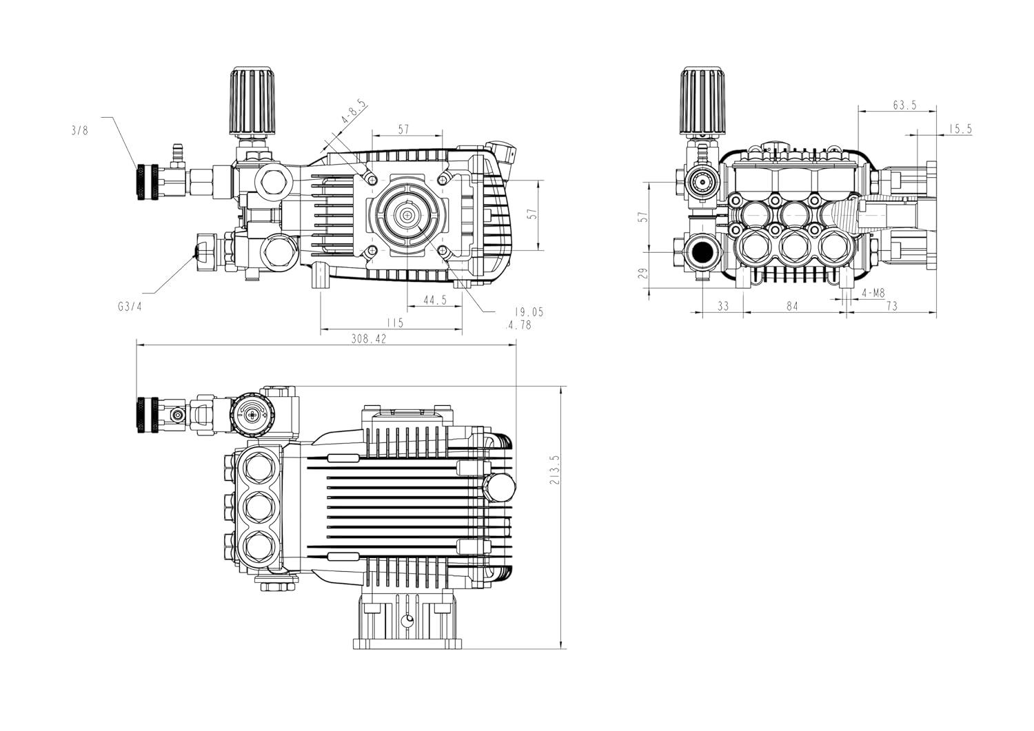 Canpump CF 3030 G Pressure Washer Pump | 3000 PSI, 3.1 GPM, 3/4 Inch Shaft, Horizontal, Triplex | Fully Serviceable with External Unloader Valve | Commercial Grade Replacement Power Washer Pump