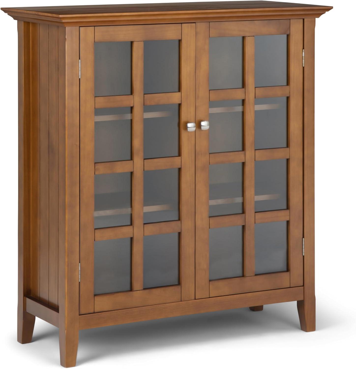 Simpli Home Acadian Solid Wood Shelf Storage Cabinet with Glass Doors and Adjustable Shelves