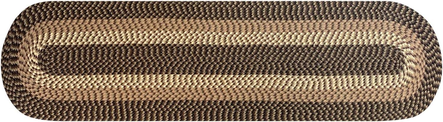 Chocolate Stripe Braided Reversible Polypropylene Runner Rug, 24" x 108"