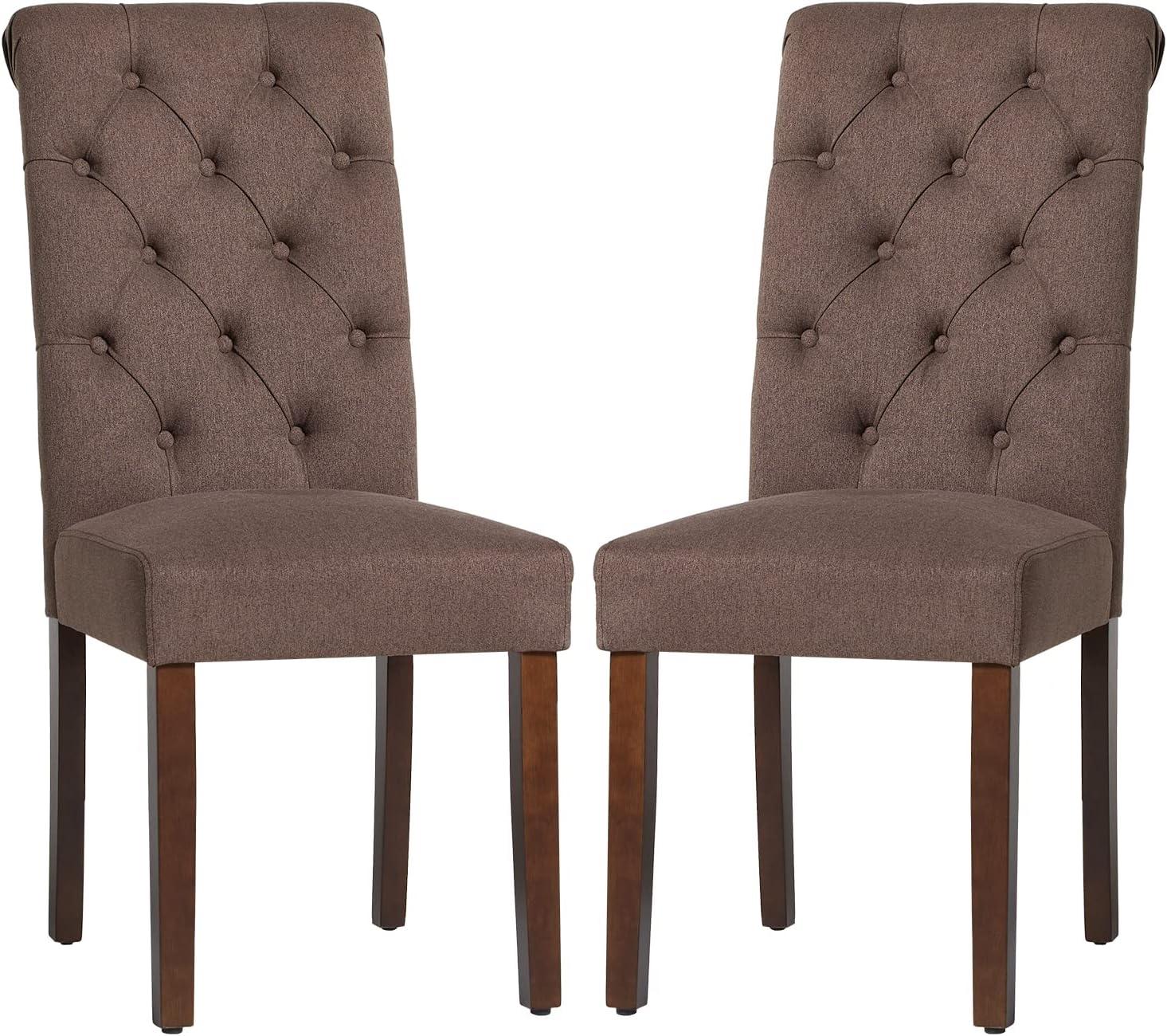 Brown Linen Upholstered High-Back Parsons Side Chairs, Set of 2