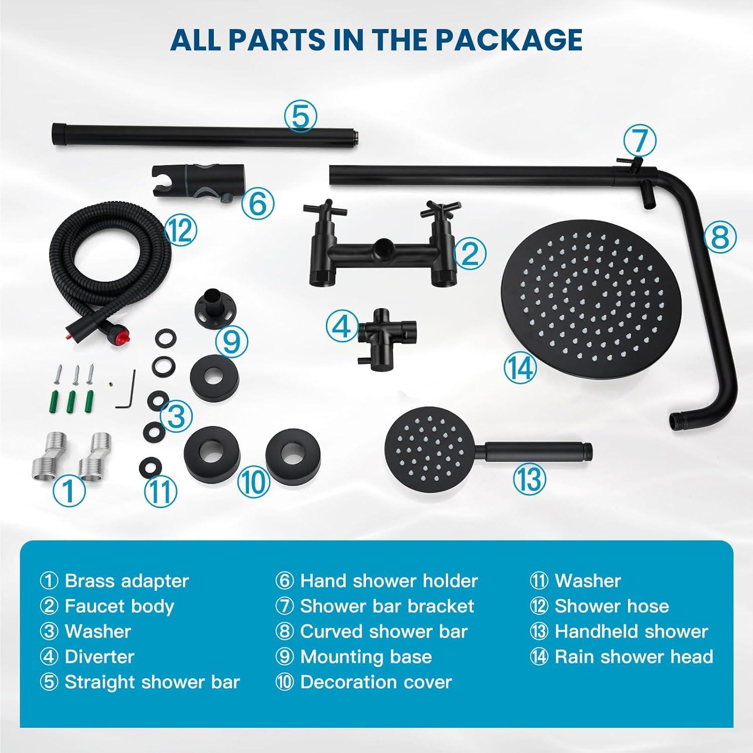 gotonovo Matte Black Outdoor Shower Fixture Rainfall Single Handle Shower System Set High Pressure Wall Mount 2 Dual Function 8 Inch Shower Head and Handheld Spray SUS304 Shower Faucet Combo