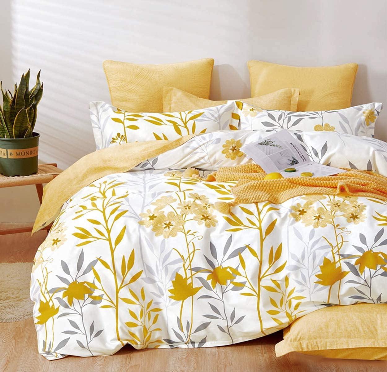 King Size White Cotton Reversible Floral Comforter Set