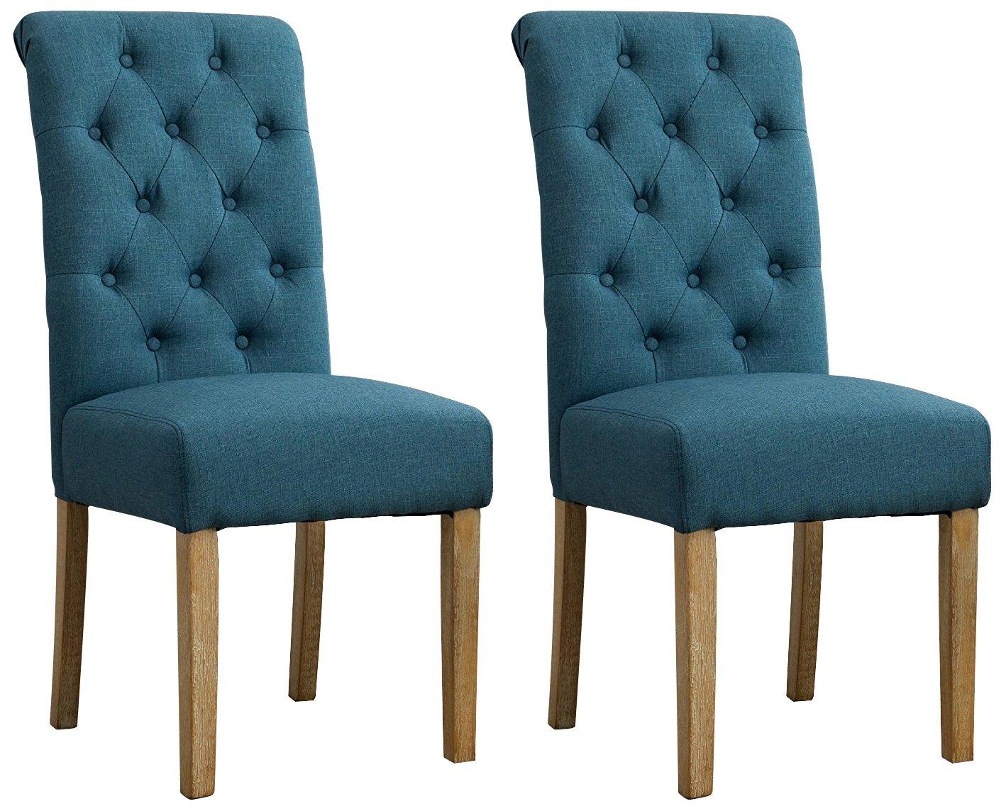 Roundhill Furniture Habit Solid Wood Tufted Parsons Dining Chair, Yellow, Set of 2