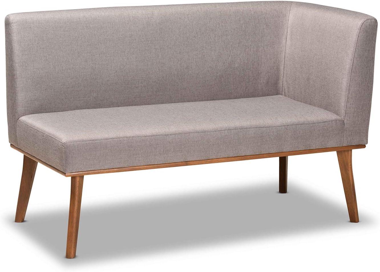 3pc Odessa Mid-Century Modern Fabric Upholstered Wood Dining Nook Set Walnut/Brown/Gray - Baxton Studio: Rectangle Table, Polyester Seat