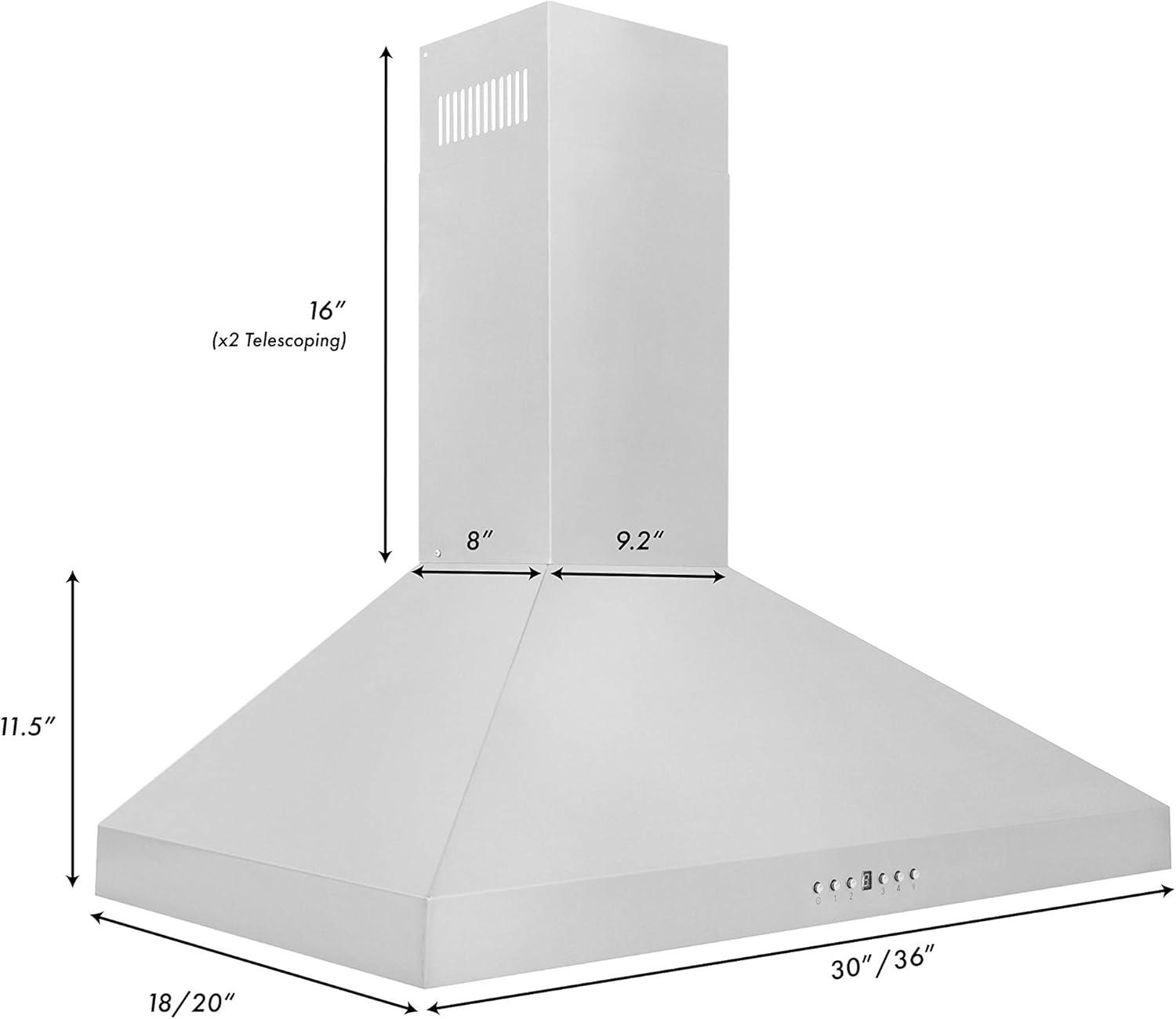 30" KL3 400 CFM Convertible Wall Mount Range Hood in Brushed Stainless Steel