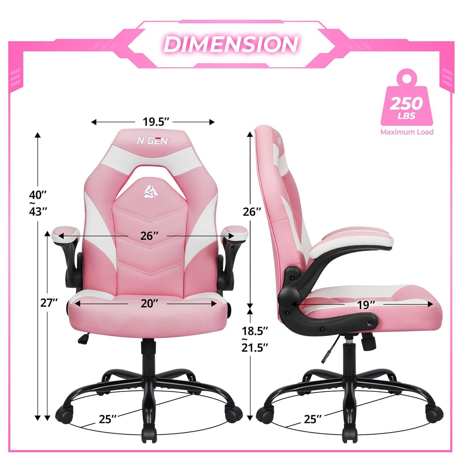 Neo Chair N-GEN Adjustable Ergonomic Faux Leather Swiveling PC & Racing Game Office Desk Chair with Flip-Up Arms