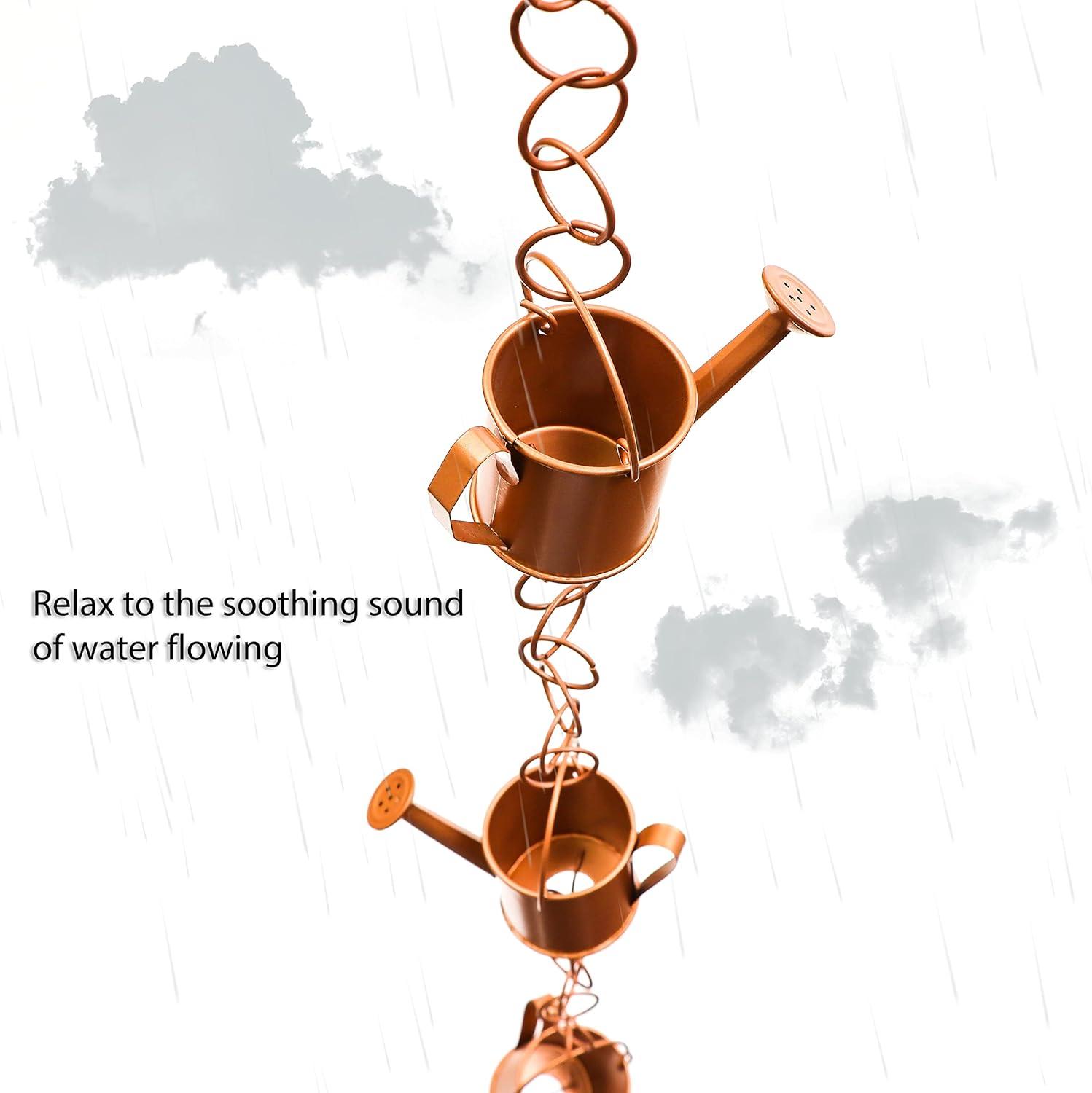 Copper Colored Rain Chain for Gutters & Downspouts (Watering Can Design)