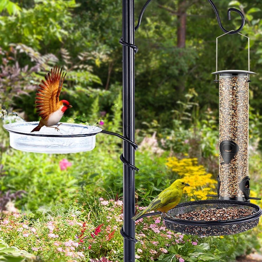 Bird Feeding Station Kit - 77" Bird Feeder Pole with 5 Prong Base, Wild Bird Feeder Stand for Outdoors Hanging Bird Feeders - Black