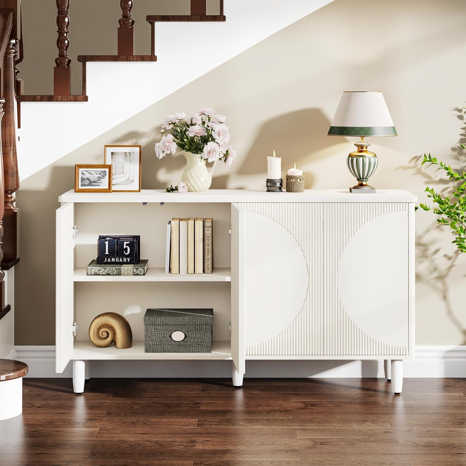 White Modern 59.4'' Sideboard with Semicircle Pattern