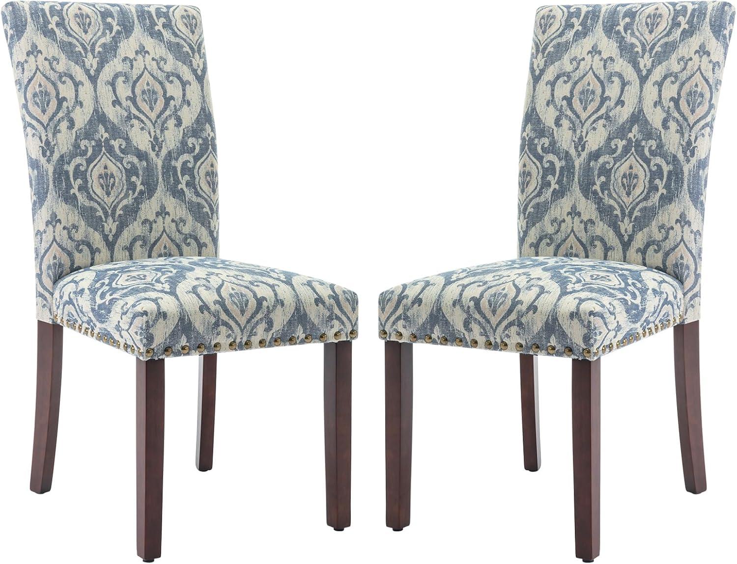 COLAMY Upholstered Parsons Dining Chairs Set of 4, Fabric Dining Room Kitchen Side Chair with Nailhead Trim and Wood Legs - Dark Grey