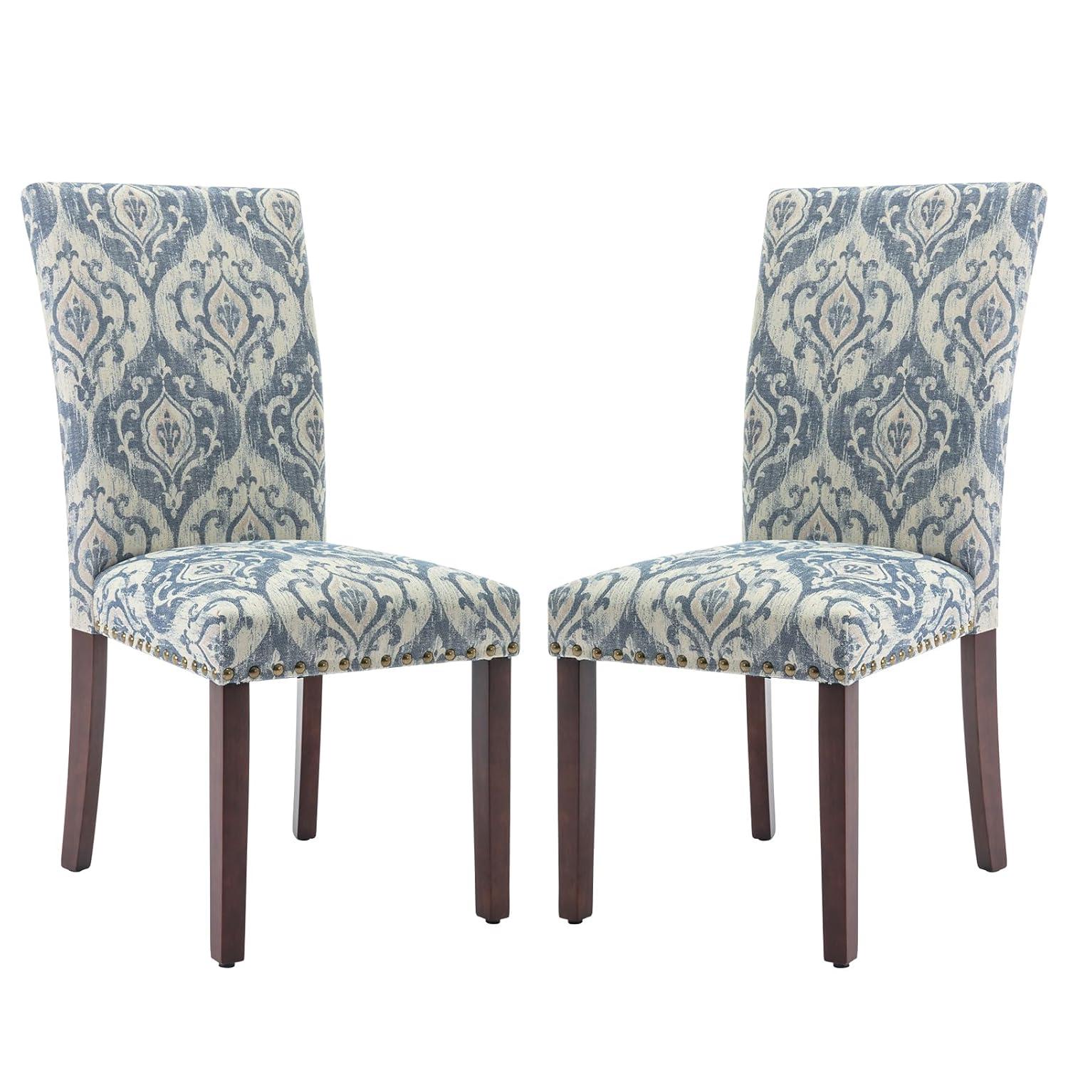 COLAMY Upholstered Parsons Dining Chairs Set of 4, Fabric Dining Room Kitchen Side Chair with Nailhead Trim and Wood Legs - Dark Grey