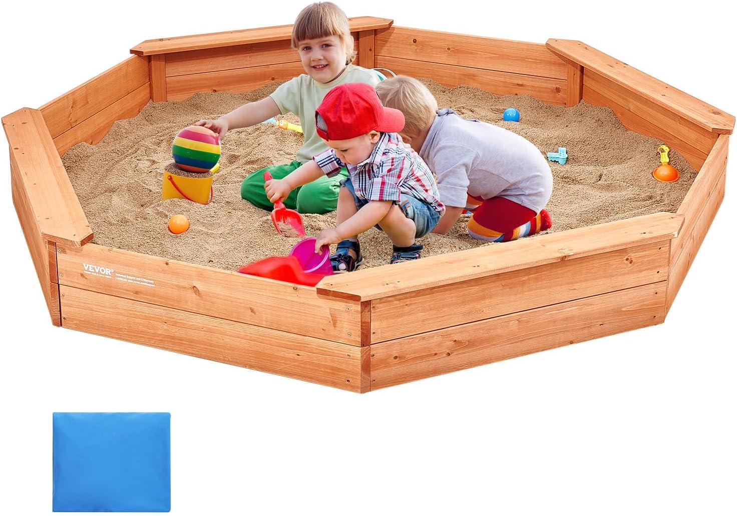 Large Octagonal Wooden Sandbox with Cover and Benches