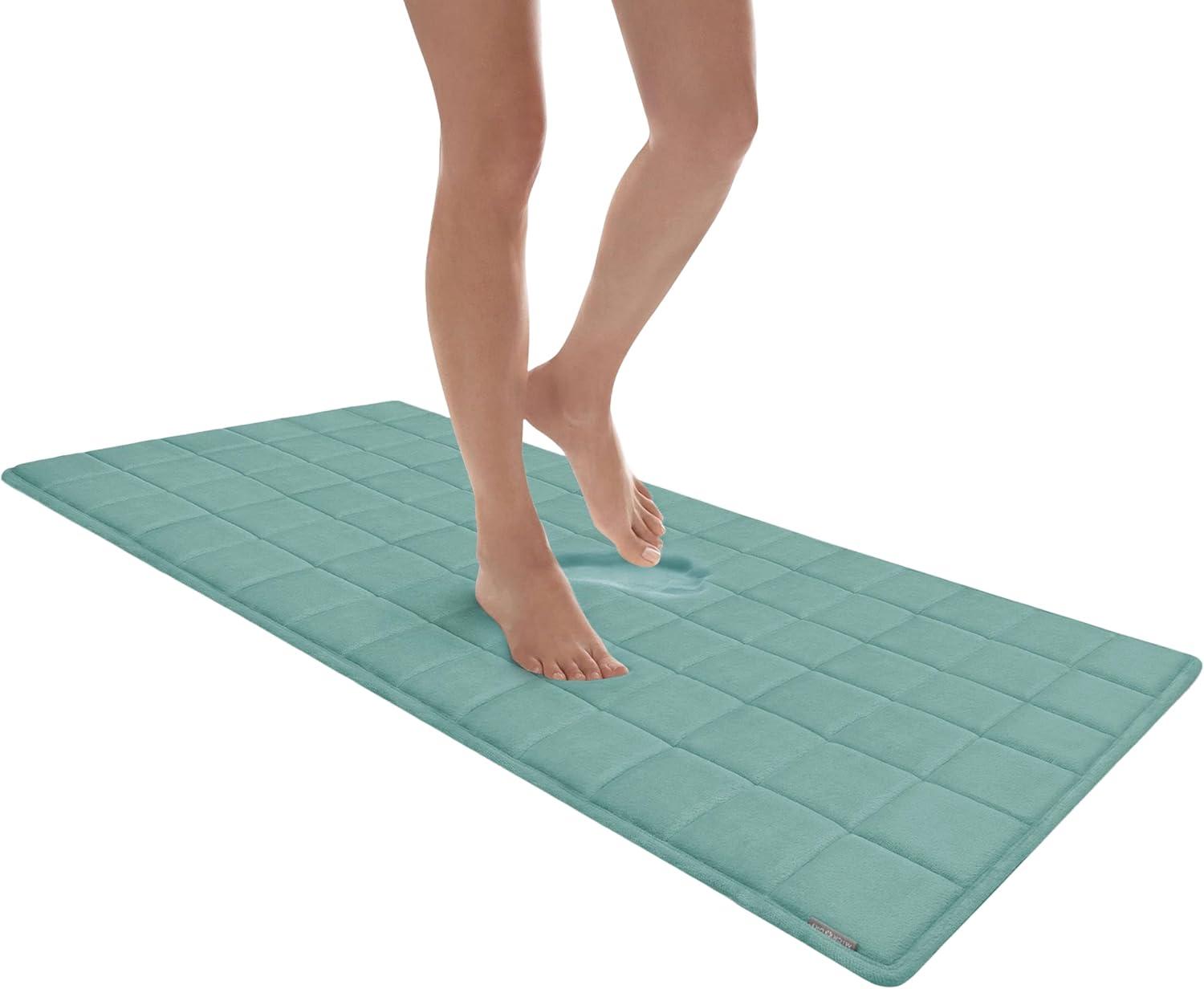 24"x58" MICRODRY SoftLux Racetrack Twist Memory Foam Bath Mat with Skid Resistant Base Aqua: Machine Washable, Plush Bathroom Runner
