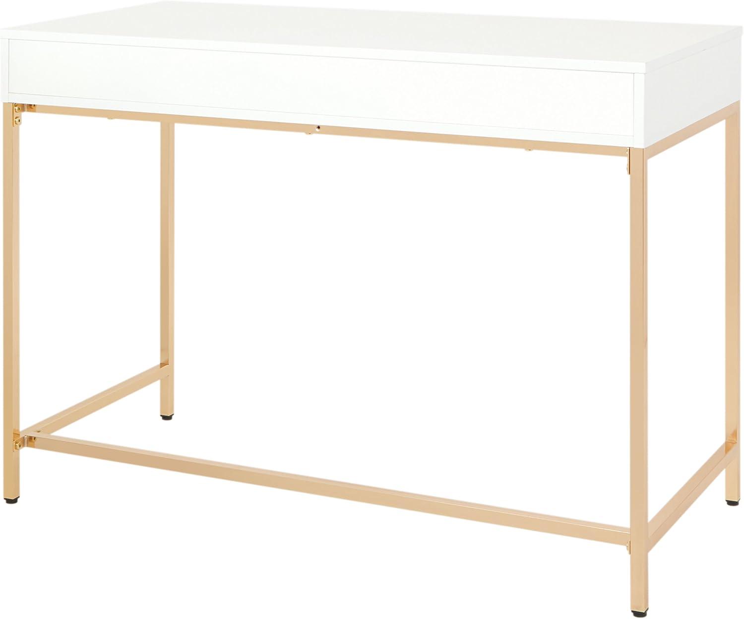 Chic White Gloss 46" Writing Desk with Gold Chrome Legs